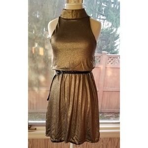 Alice & Olivia Sparkly Gold High Neck Dress